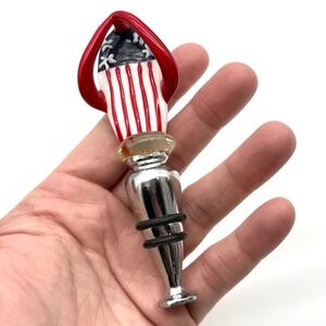 American Flag Glass Wine Bottle Stopper Patriotic Red White Blue Stars Stripes